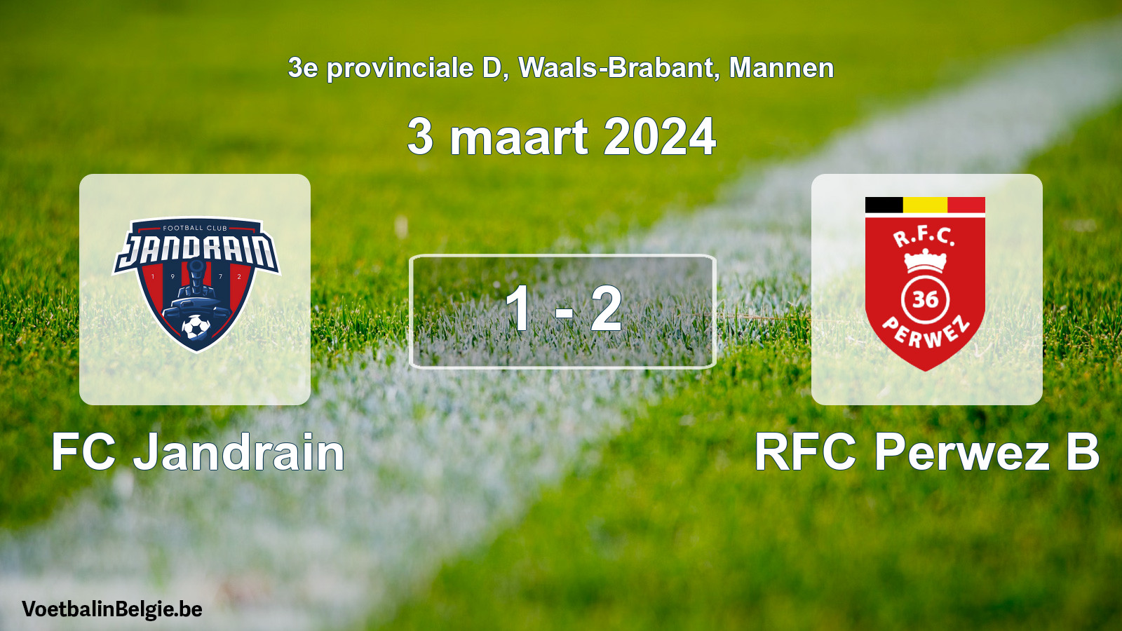 Gespeelde wedstrijd mannenvoetbal: FC Jandrain - RFC Perwez B 1 - 2 (3 maart 2024)