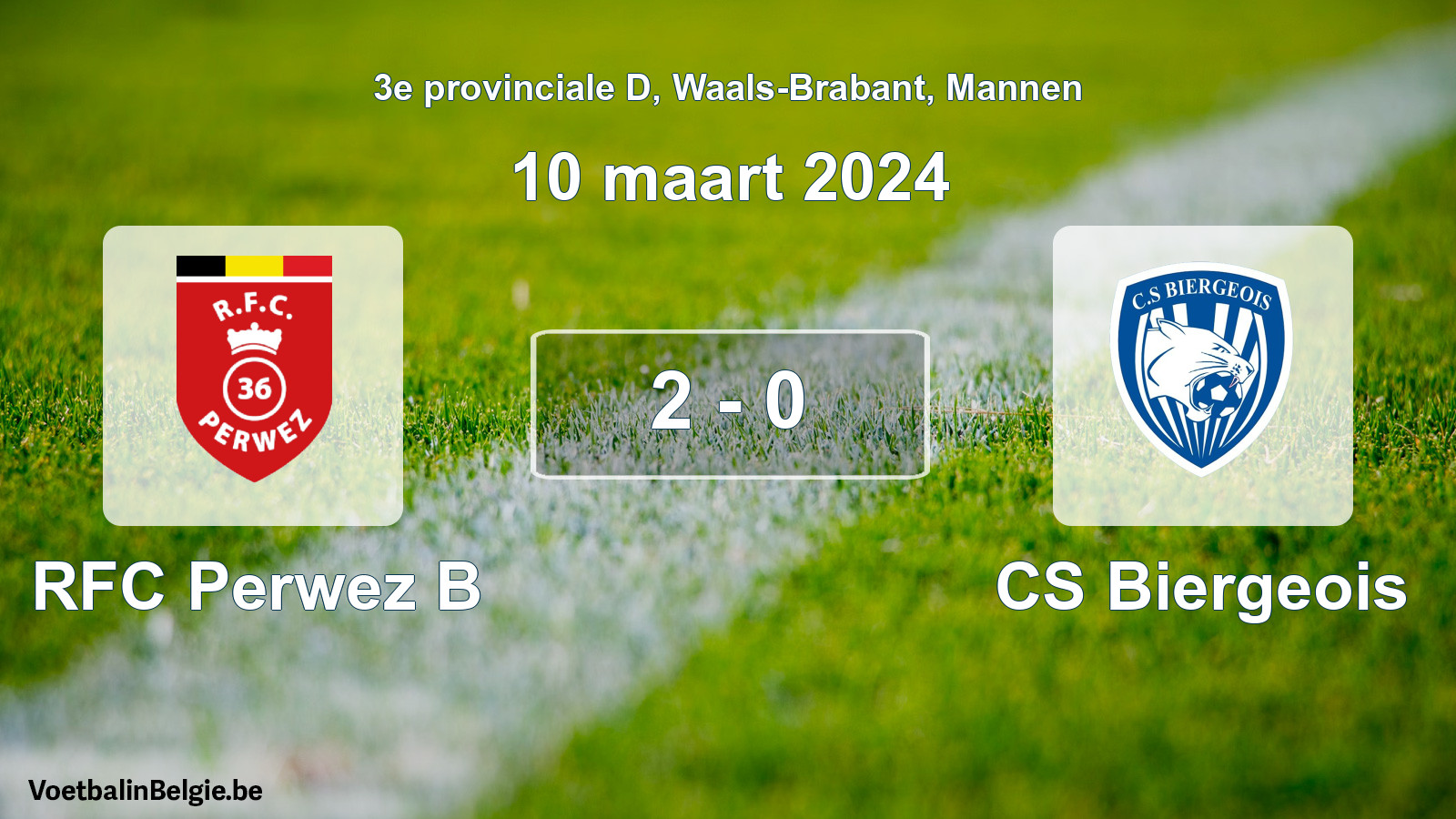 Gespeelde wedstrijd mannenvoetbal: RFC Perwez B - CS Biergeois 2 - 0 (10 maart 2024)