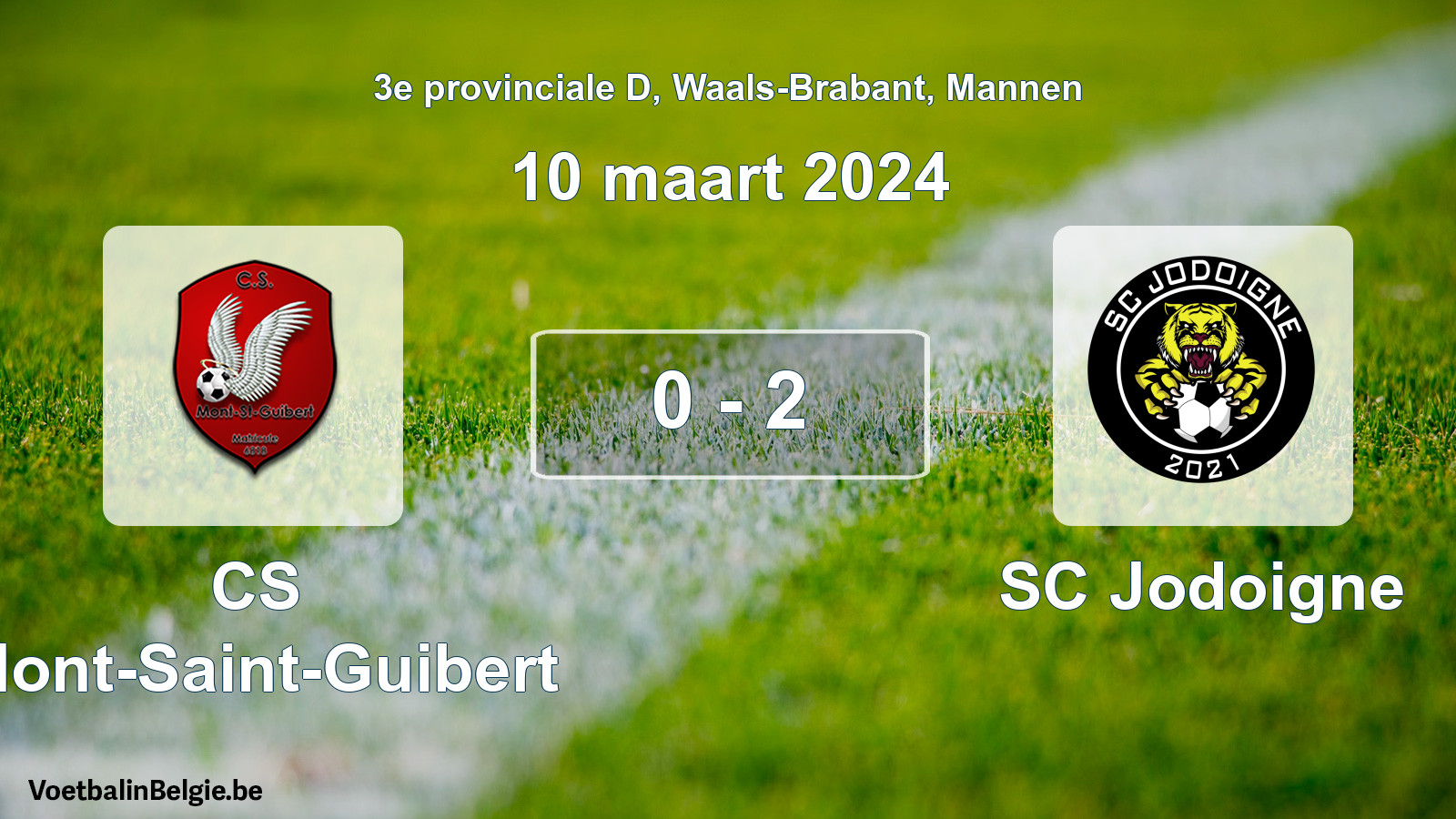 Gespeelde wedstrijd mannenvoetbal: CS Mont-Saint-Guibert - SC Jodoigne 0 - 2 (10 maart 2024)