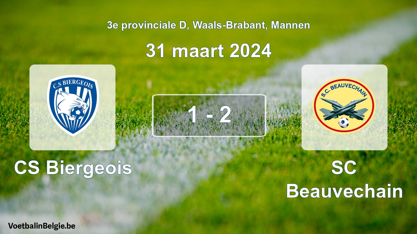 Gespeelde wedstrijd mannenvoetbal: CS Biergeois - SC Beauvechain 1 - 2 (31 maart 2024)