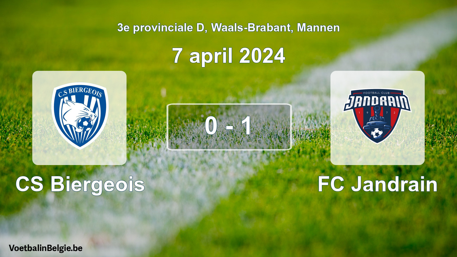 Gespeelde wedstrijd mannenvoetbal: CS Biergeois - FC Jandrain 0 - 1 (7 april 2024)