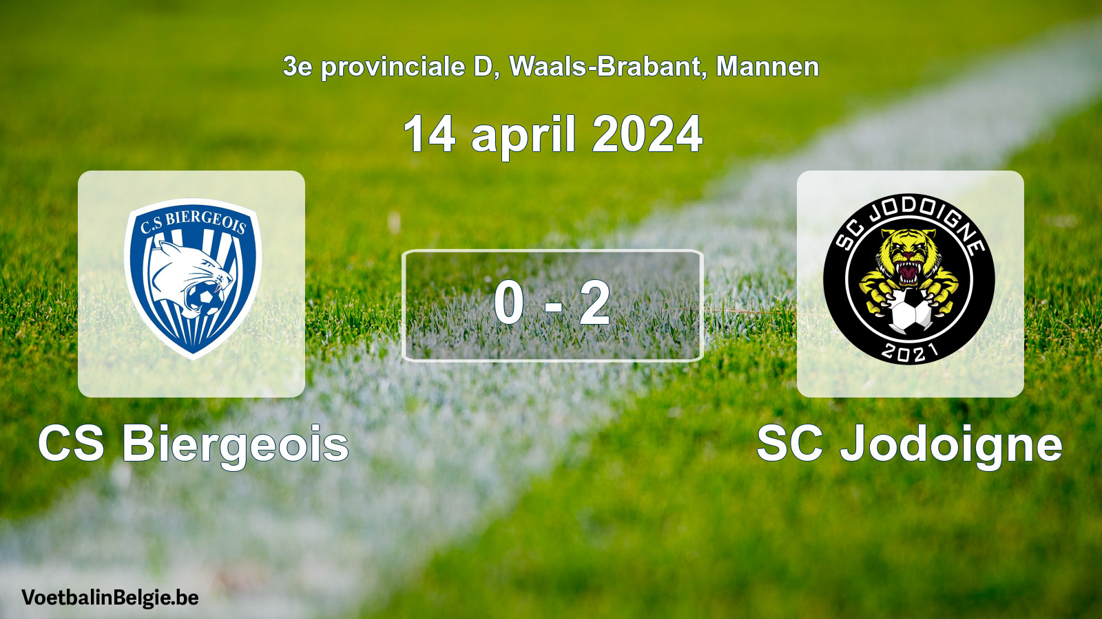 Gespeelde wedstrijd mannenvoetbal: CS Biergeois - SC Jodoigne 0 - 2 (14 april 2024)