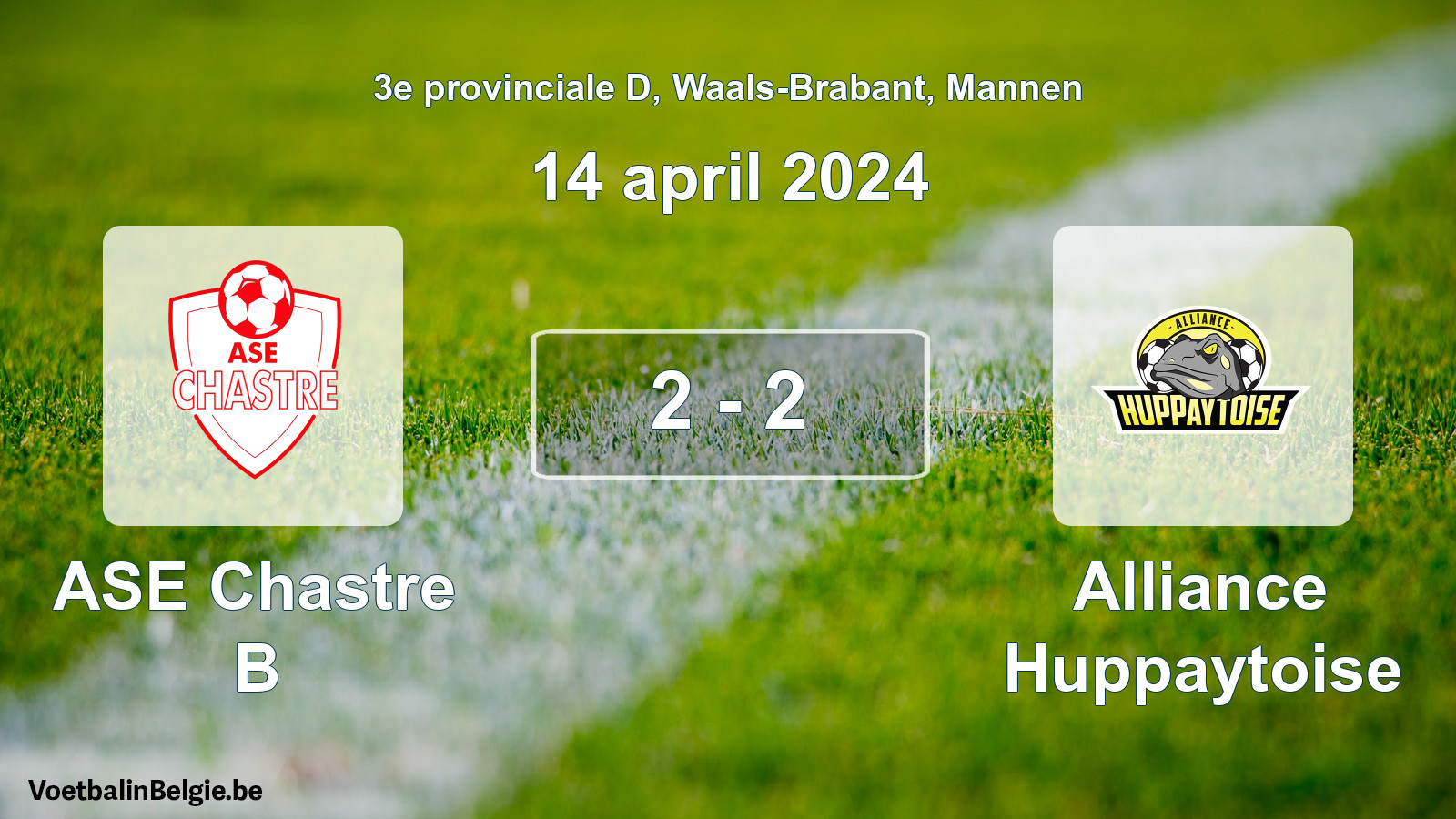 Gespeelde wedstrijd mannenvoetbal: ASE Chastre B - Alliance Huppaytoise 2 - 2 (14 april 2024)
