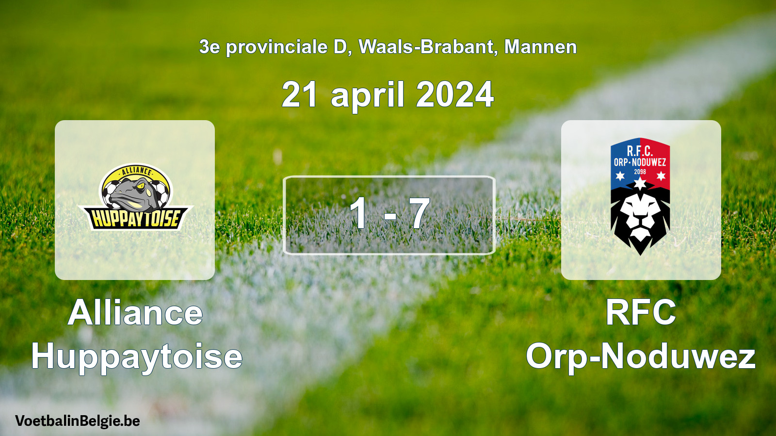 Gespeelde wedstrijd mannenvoetbal: Alliance Huppaytoise - RFC Orp-Noduwez 1 - 7 (21 april 2024)