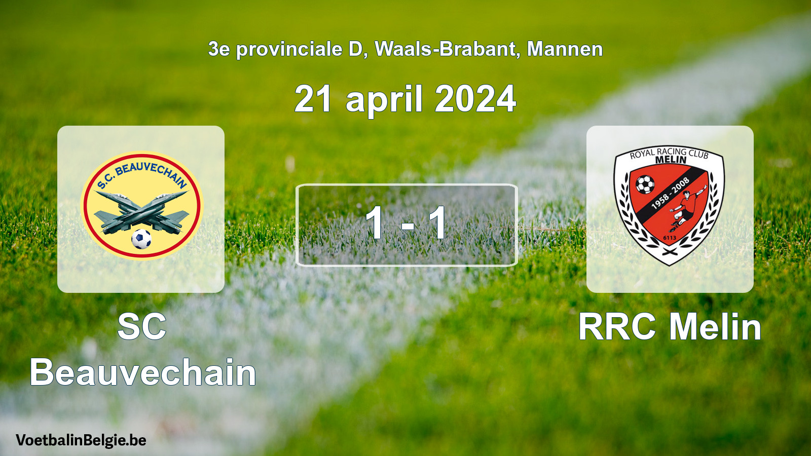 Gespeelde wedstrijd mannenvoetbal: SC Beauvechain - RRC Melin 1 - 1 (21 april 2024)