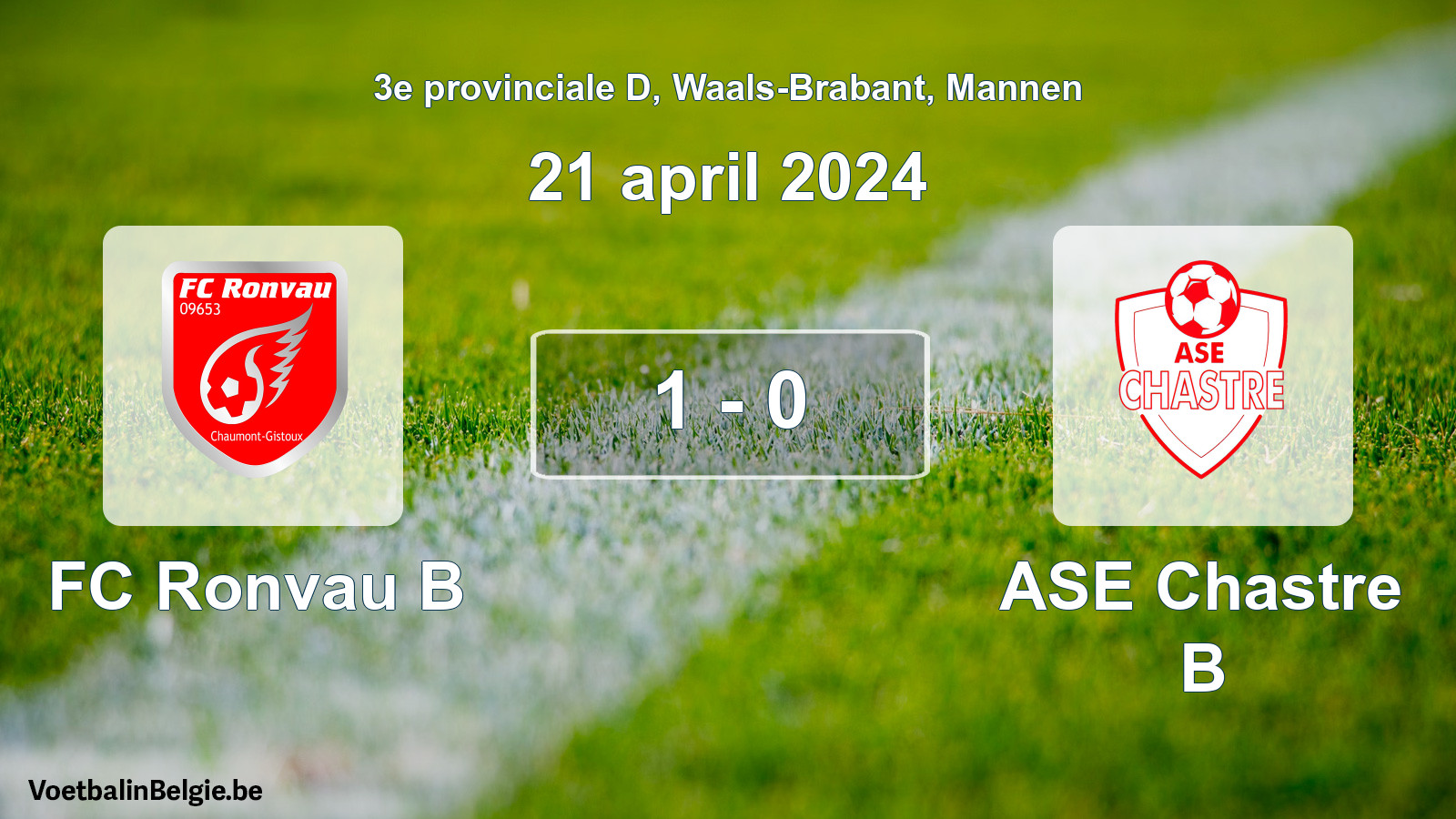 Gespeelde wedstrijd mannenvoetbal: FC Ronvau B - ASE Chastre B 1 - 0 (21 april 2024)