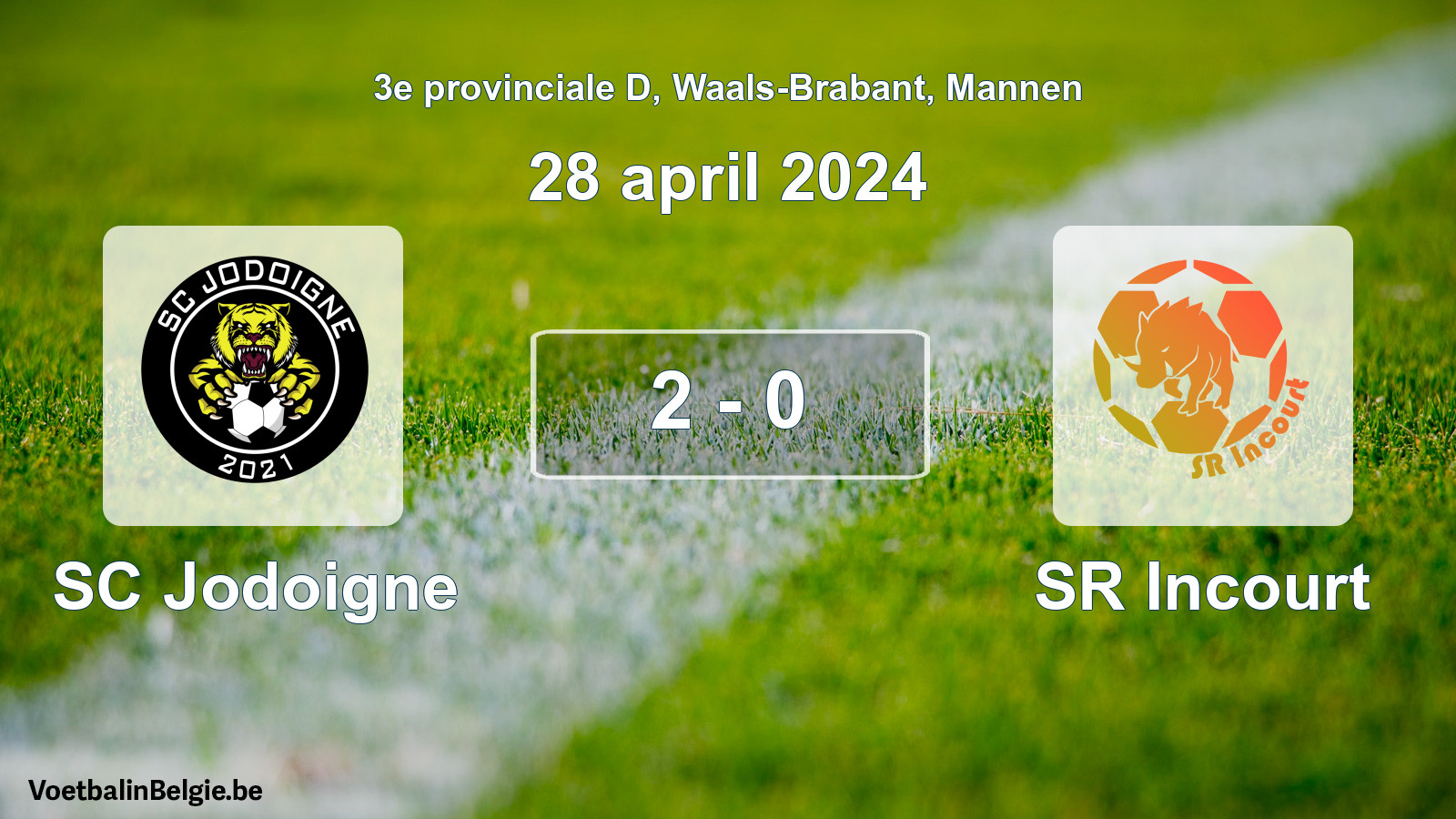 Gespeelde wedstrijd mannenvoetbal: SC Jodoigne - SR Incourt 2 - 0 (28 april 2024)