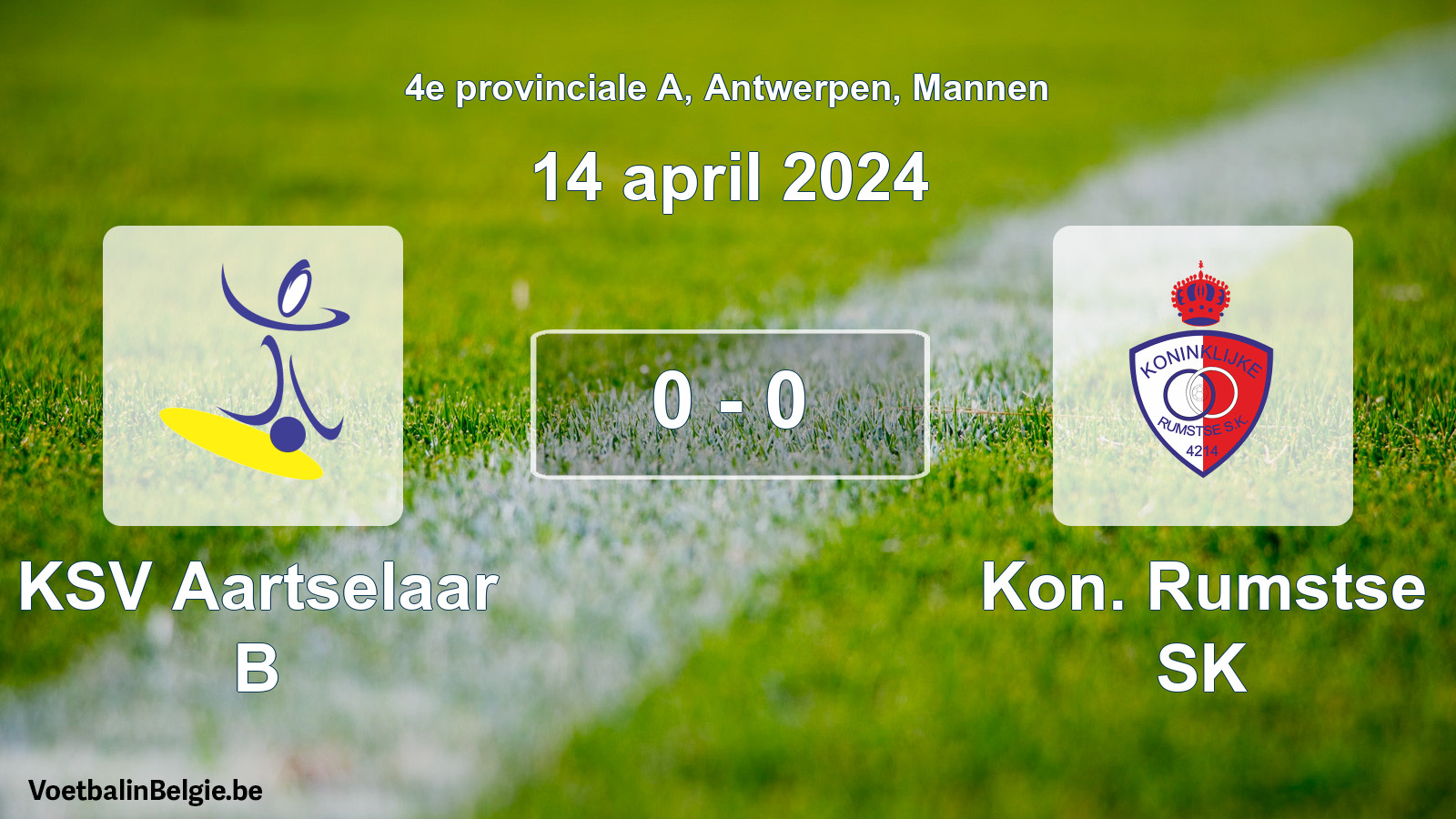 Gespeelde wedstrijd mannenvoetbal: KSV Aartselaar B - Kon. Rumstse SK 0 - 0 (14 april 2024)