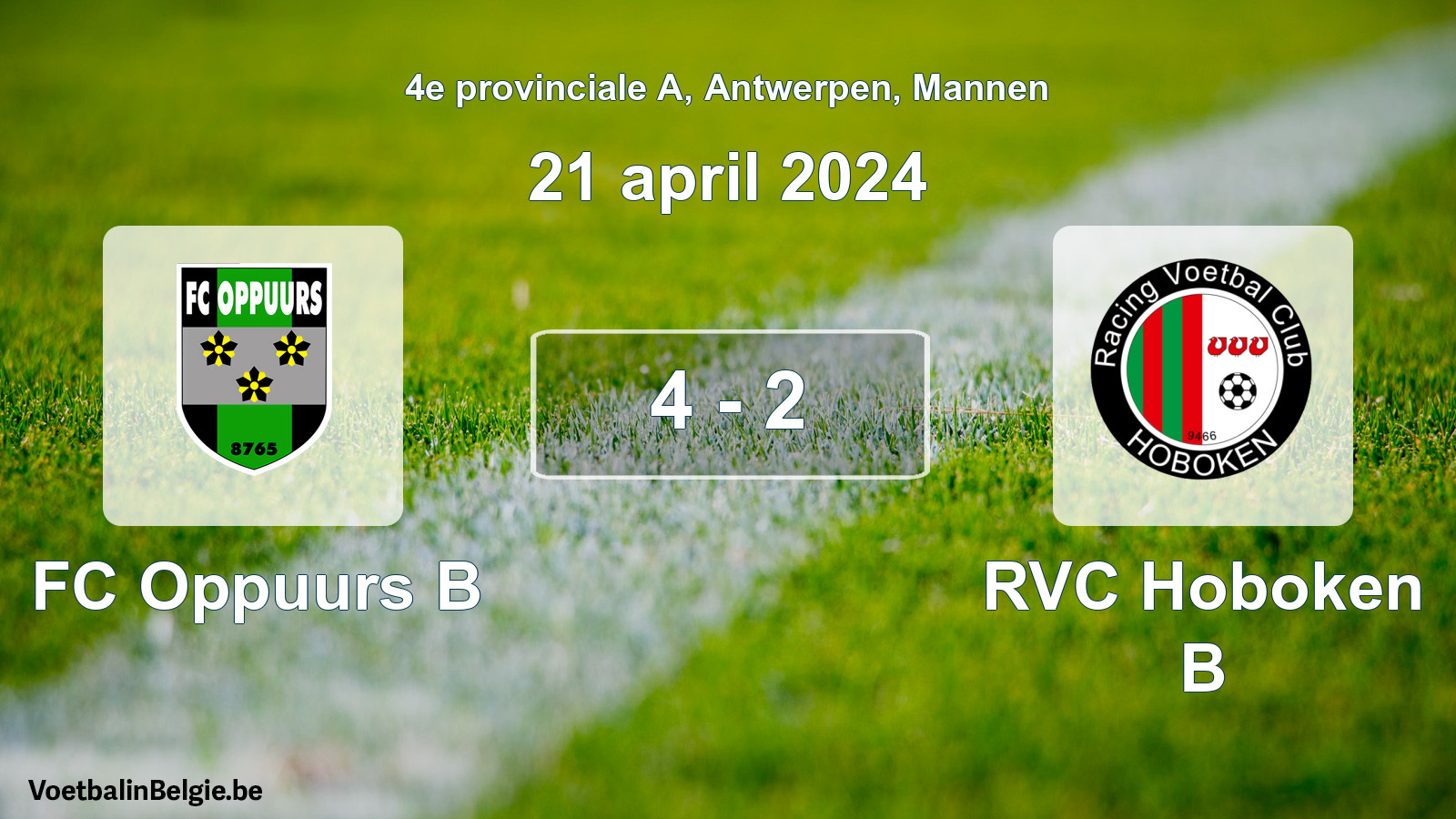 Played match men football: FC Oppuurs B - RVC Hoboken B 4 - 2 (21 April 2024)