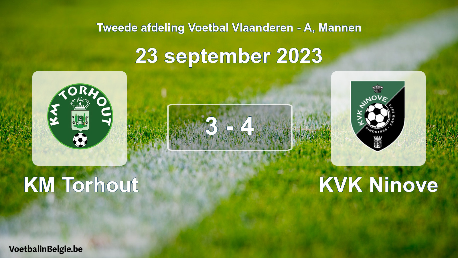 Gespeelde wedstrijd mannenvoetbal: KM Torhout - KVK Ninove 3 - 4 (23 september 2023)