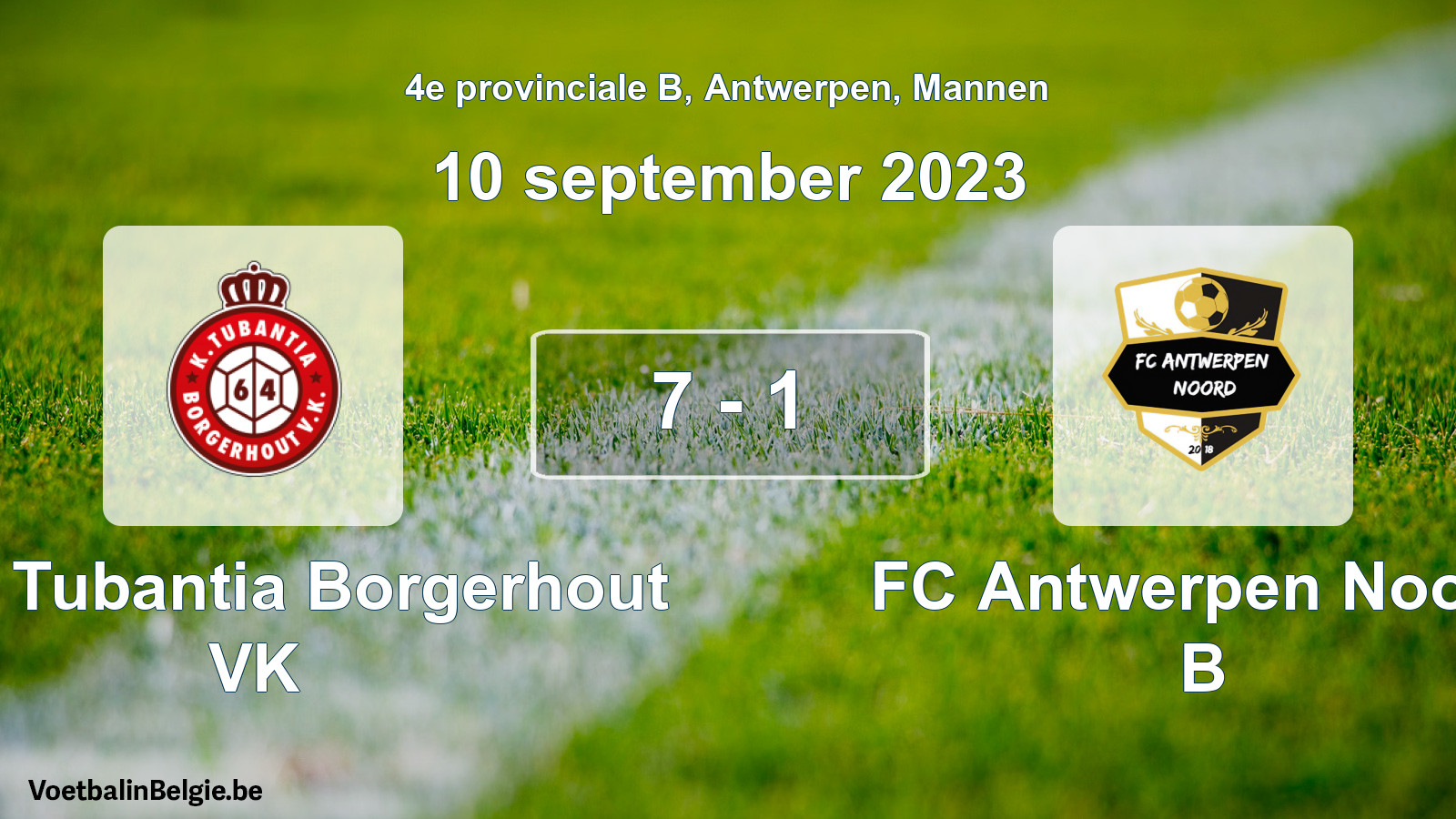 Gespeelde wedstrijd mannenvoetbal: Kon. Tubantia Borgerhout VK - FC Antwerpen Noord B 7 - 1 (10 september 2023)