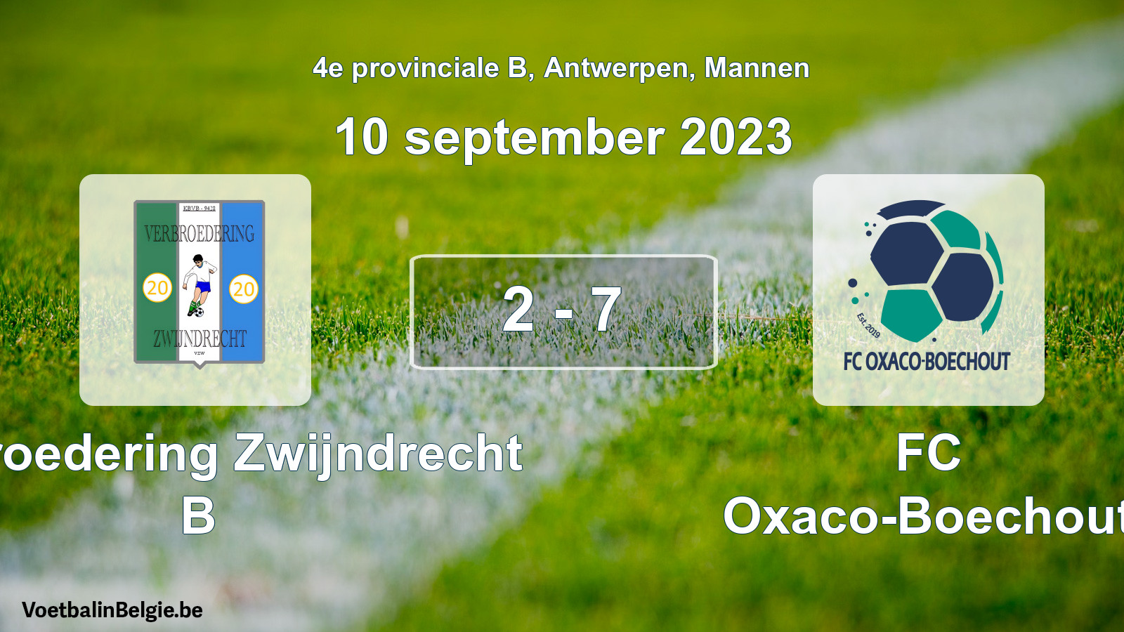 Gespeelde wedstrijd mannenvoetbal: Verbroedering Zwijndrecht B - FC Oxaco-Boechout 2 - 7 (10 september 2023)