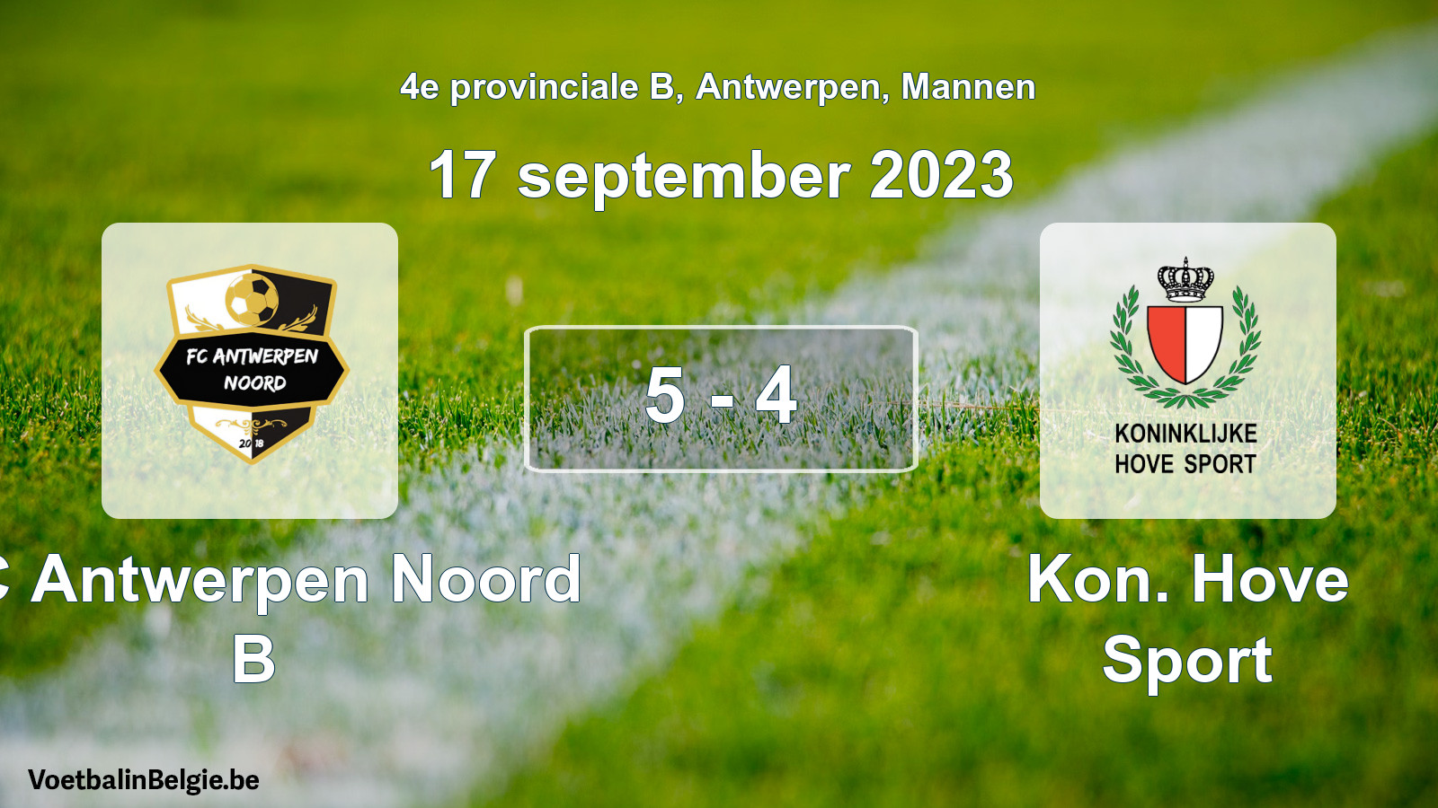 Gespeelde wedstrijd mannenvoetbal: FC Antwerpen Noord B - Kon. Hove Sport 5 - 4 (17 september 2023)