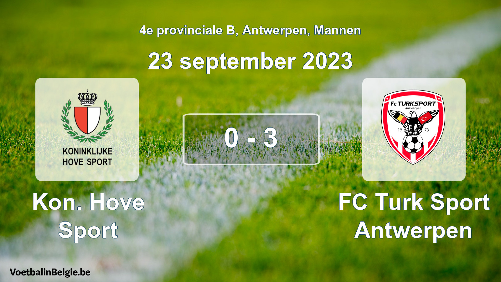 Gespieltes Spiel männer-Fußball: Kon. Hove Sport - FC Turk Sport Antwerpen 0 - 3 (23 September 2023)