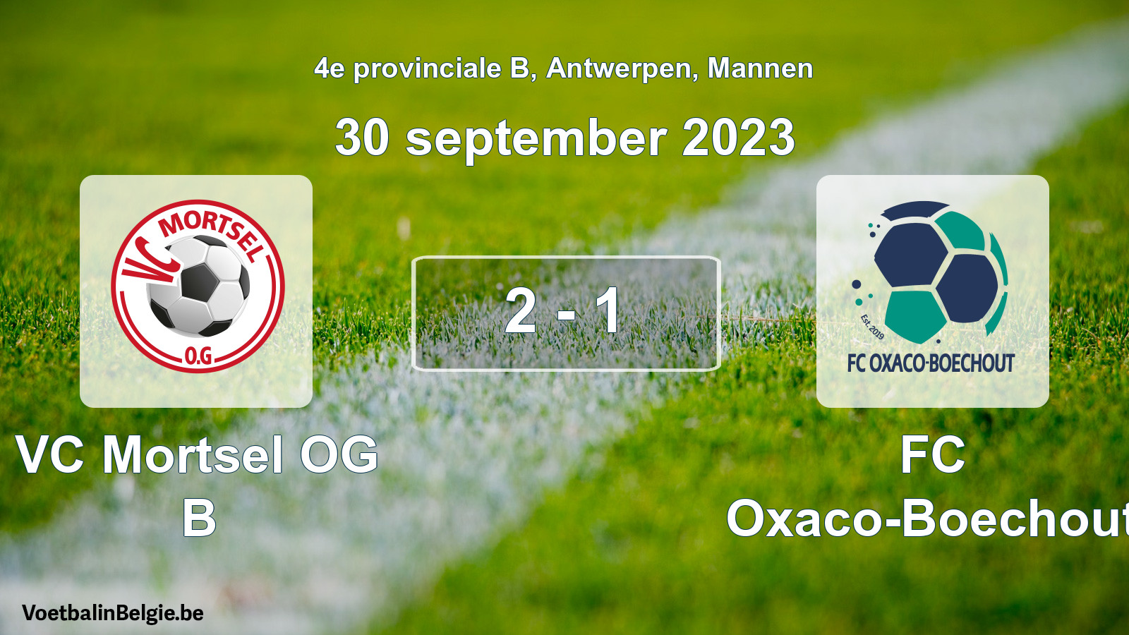 Gespeelde wedstrijd mannenvoetbal: VC Mortsel OG B - FC Oxaco-Boechout 2 - 1 (30 september 2023)