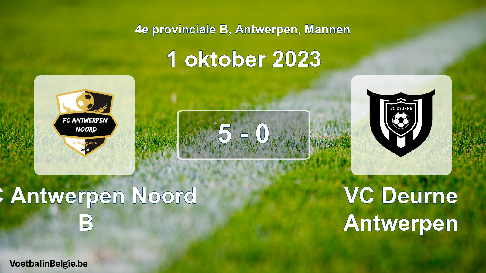 Gespeelde wedstrijd mannenvoetbal: FC Antwerpen Noord B - VC Deurne Antwerpen 5 - 0 (1 oktober 2023)