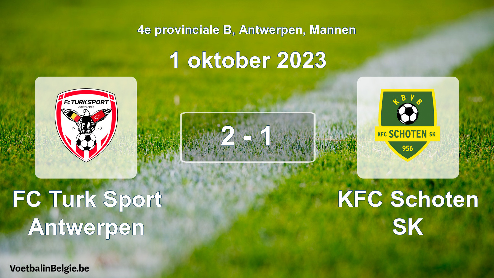 Gespeelde wedstrijd mannenvoetbal: FC Turk Sport Antwerpen - KFC Schoten SK 2 - 1 (1 oktober 2023)