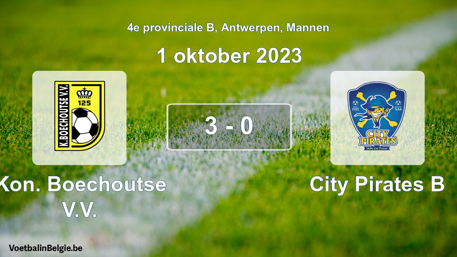 Gespeelde wedstrijd mannenvoetbal: Kon. Boechoutse V.V. - City Pirates B 3 - 0 (1 oktober 2023)