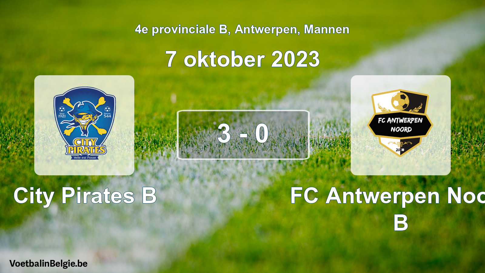 Gespeelde wedstrijd mannenvoetbal: City Pirates B - FC Antwerpen Noord B 3 - 0 (7 oktober 2023)
