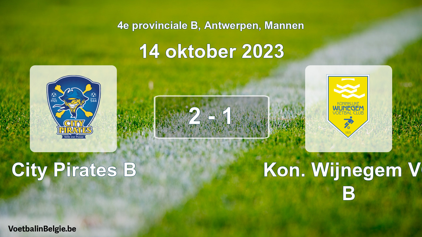 Gespeelde wedstrijd mannenvoetbal: City Pirates B - Kon. Wijnegem VC B 2 - 1 (14 oktober 2023)