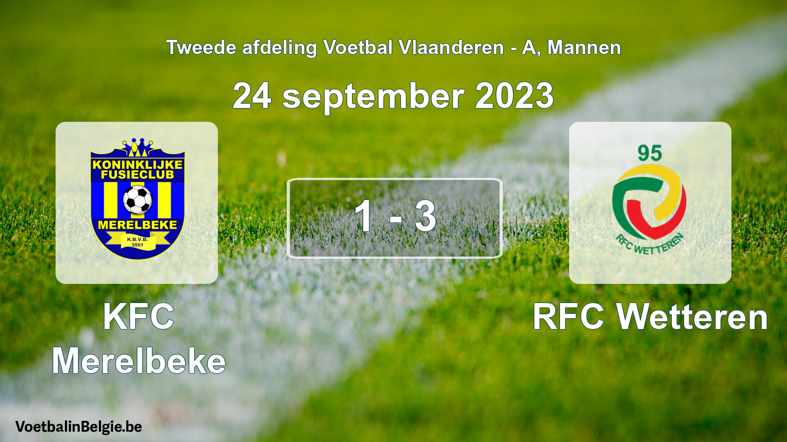 Gespeelde wedstrijd mannenvoetbal: KFC Merelbeke - RFC Wetteren 1 - 3 (24 september 2023)