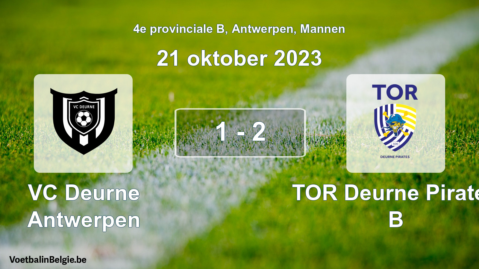 Gespeelde wedstrijd mannenvoetbal: VC Deurne Antwerpen - TOR Deurne Pirates B 1 - 2 (21 oktober 2023)