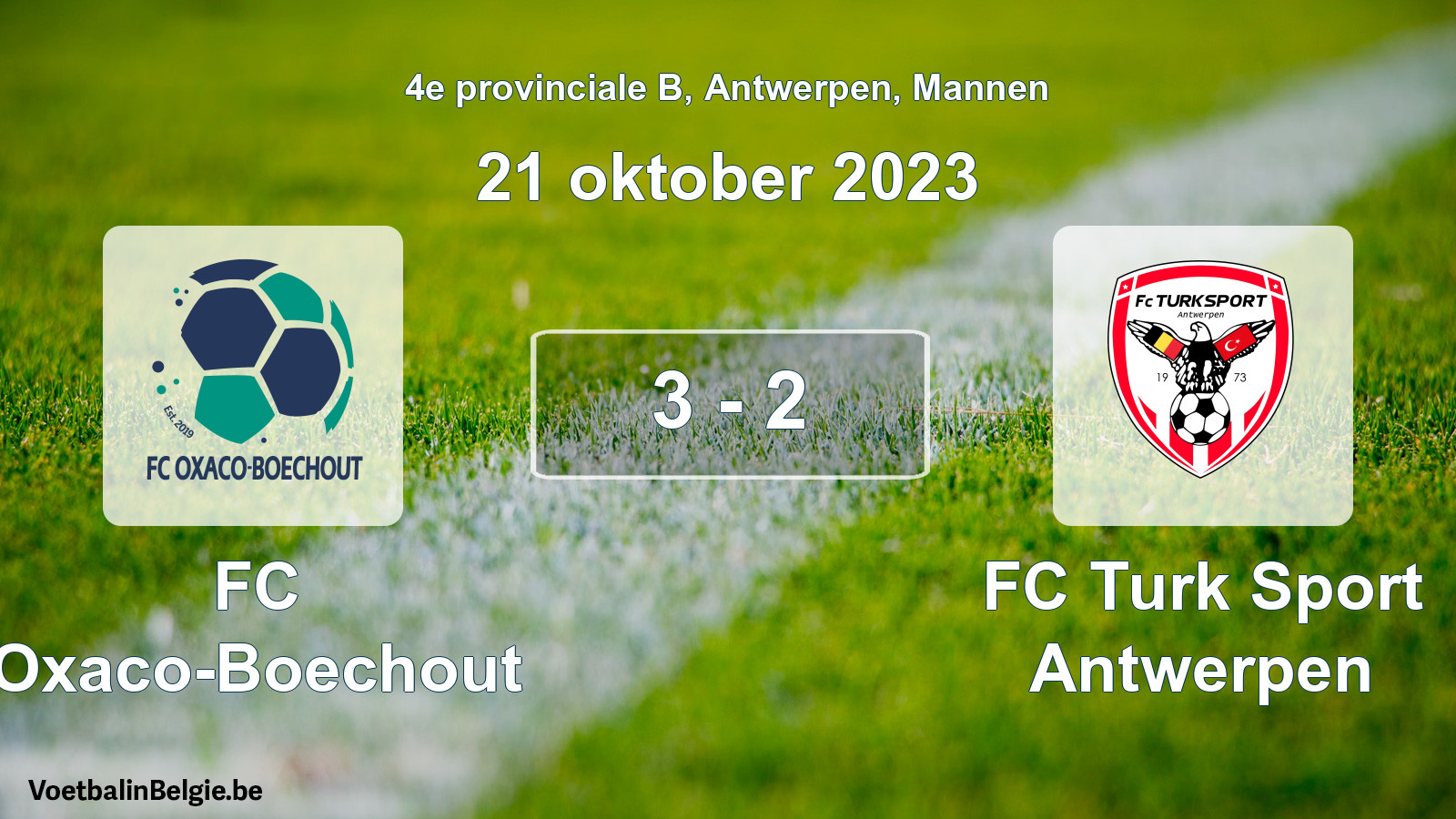 Gespeelde wedstrijd mannenvoetbal: FC Oxaco-Boechout - FC Turk Sport Antwerpen 3 - 2 (21 oktober 2023)
