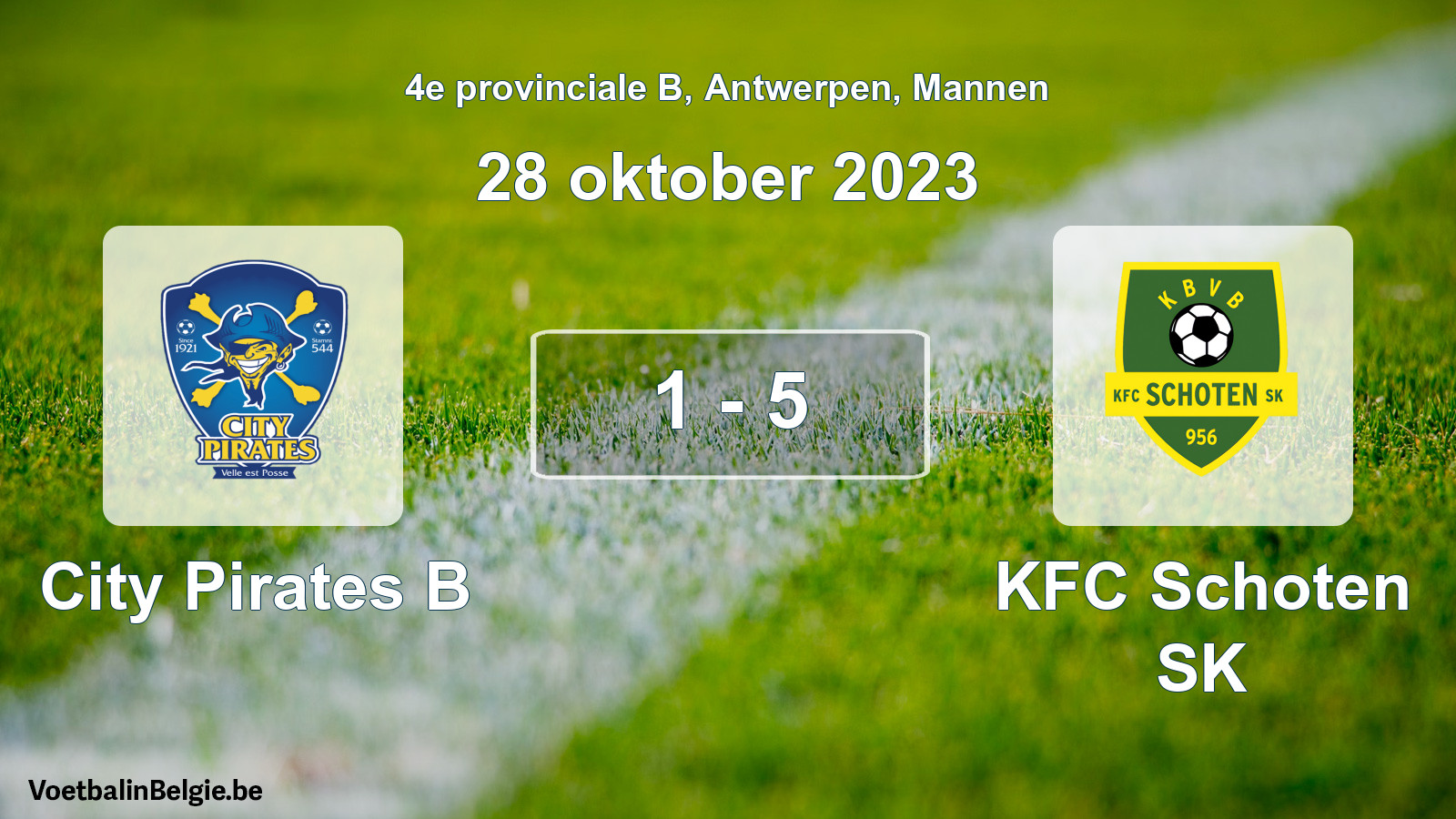 Gespeelde wedstrijd mannenvoetbal: City Pirates B - KFC Schoten SK 1 - 5 (28 oktober 2023)