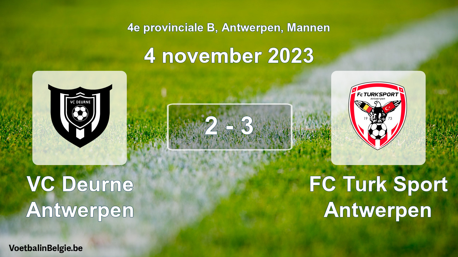 Gespeelde wedstrijd mannenvoetbal: VC Deurne Antwerpen - FC Turk Sport Antwerpen 2 - 3 (4 november 2023)