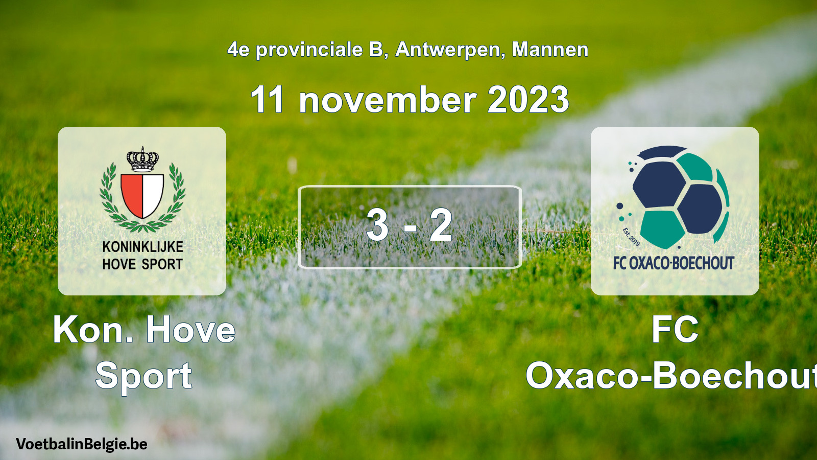 Gespeelde wedstrijd mannenvoetbal: Kon. Hove Sport - FC Oxaco-Boechout 3 - 2 (11 november 2023)