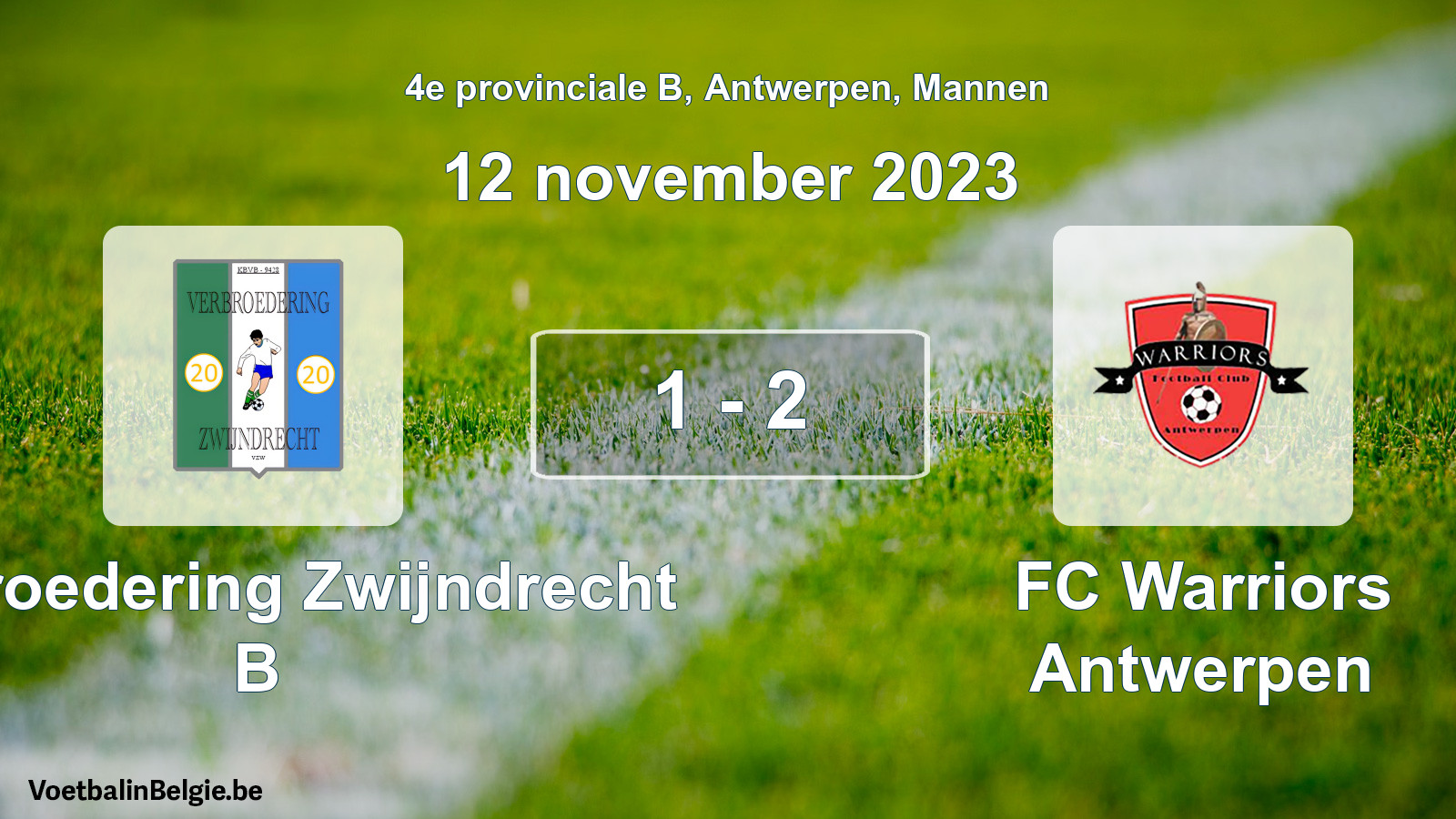 Gespeelde wedstrijd mannenvoetbal: Verbroedering Zwijndrecht B - FC Warriors Antwerpen 1 - 2 (12 november 2023)
