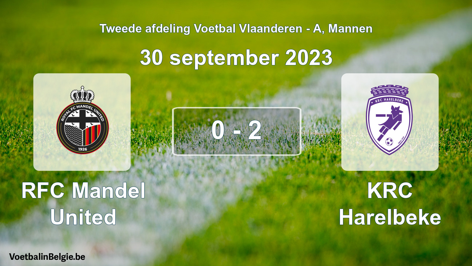 Gespeelde wedstrijd mannenvoetbal: RFC Mandel United - KRC Harelbeke 0 - 2 (30 september 2023)