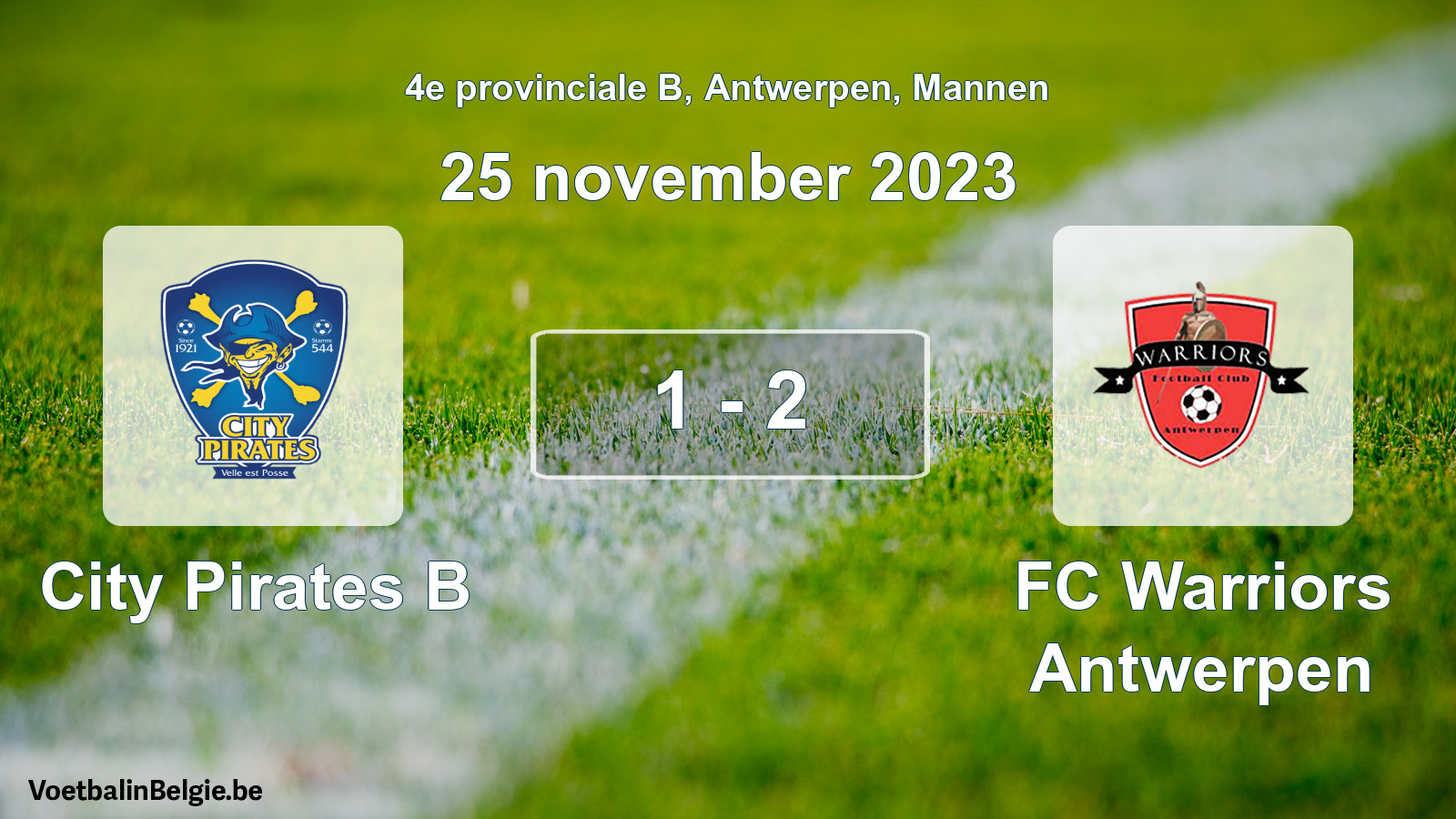 Gespeelde wedstrijd mannenvoetbal: City Pirates B - FC Warriors Antwerpen 1 - 2 (25 november 2023)