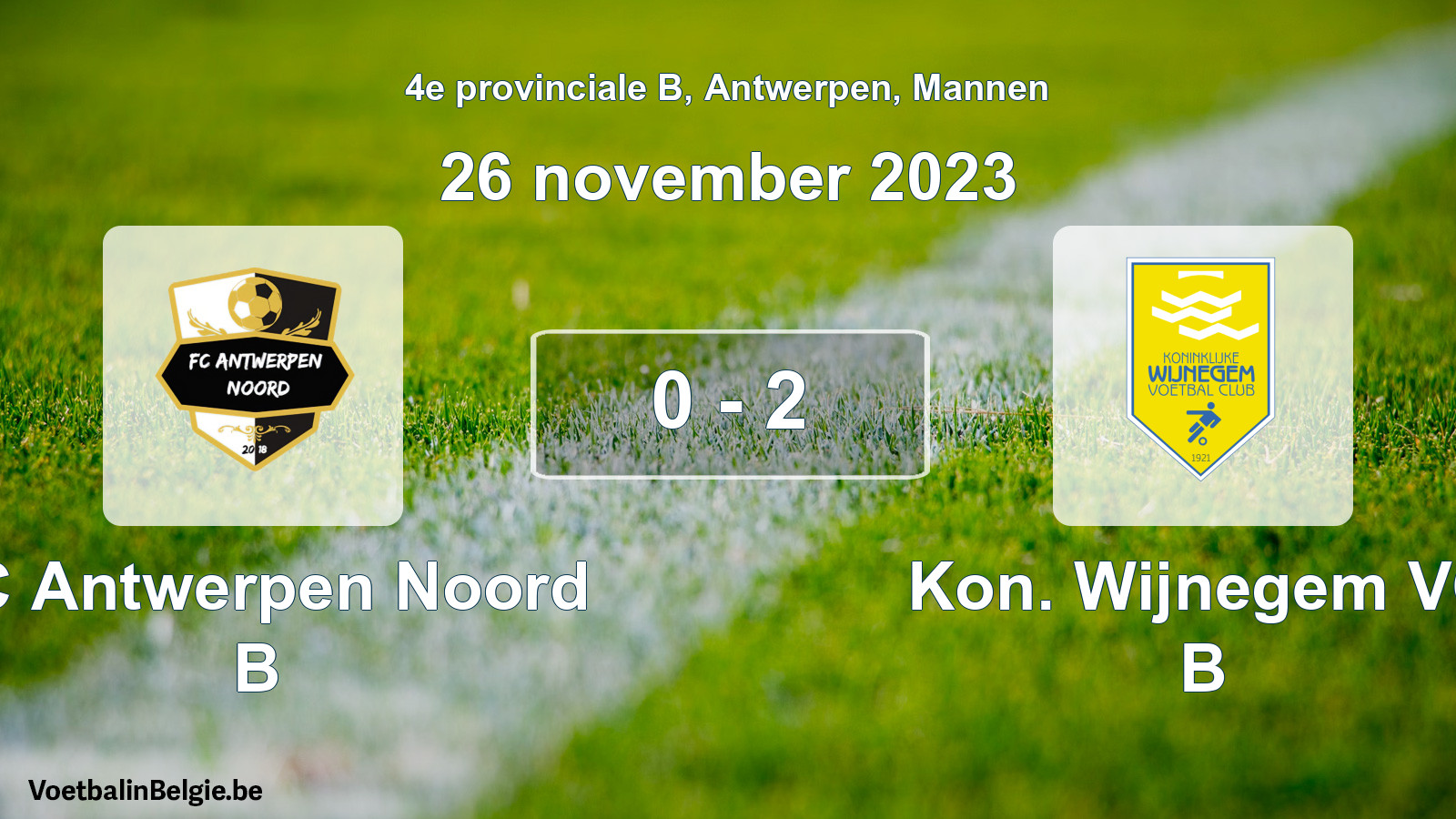 Gespeelde wedstrijd mannenvoetbal: FC Antwerpen Noord B - Kon. Wijnegem VC B 0 - 2 (26 november 2023)