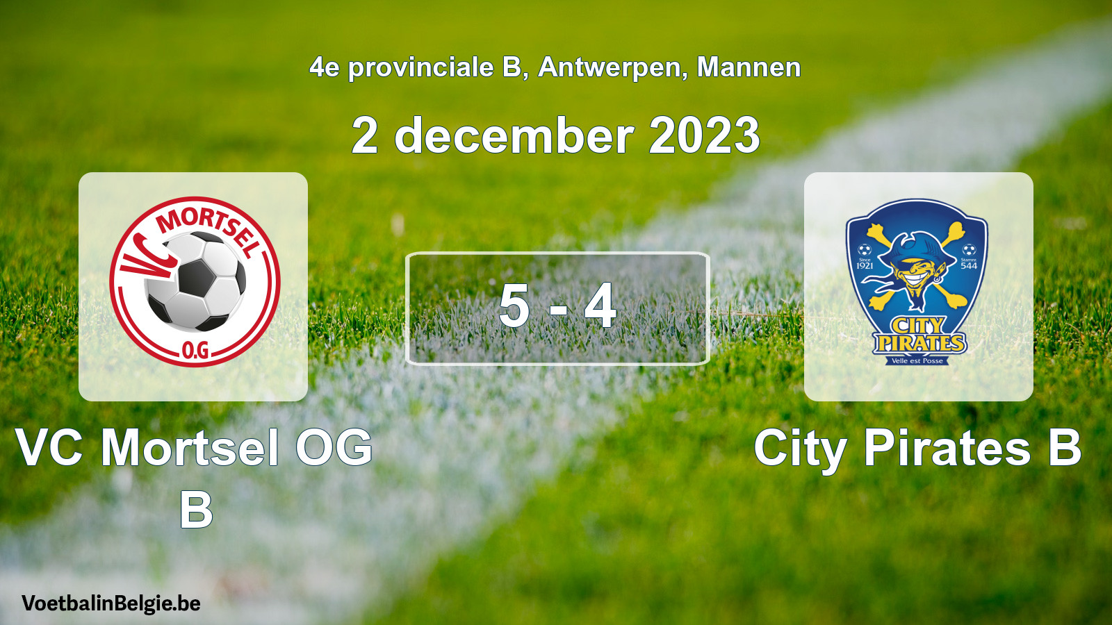 Gespeelde wedstrijd mannenvoetbal: VC Mortsel OG B - City Pirates B 5 - 4 (2 december 2023)