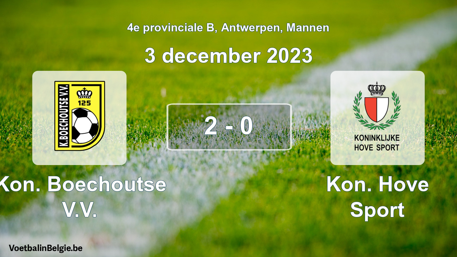 Gespeelde wedstrijd mannenvoetbal: Kon. Boechoutse V.V. - Kon. Hove Sport 2 - 0 (3 december 2023)