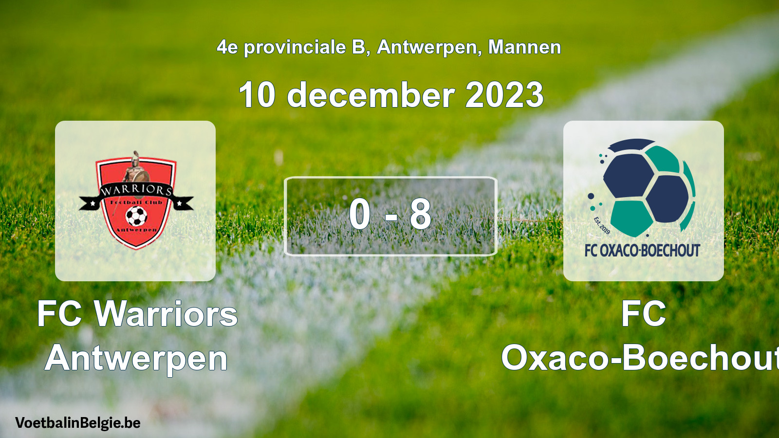 Gespeelde wedstrijd mannenvoetbal: FC Warriors Antwerpen - FC Oxaco-Boechout 0 - 8 (10 december 2023)