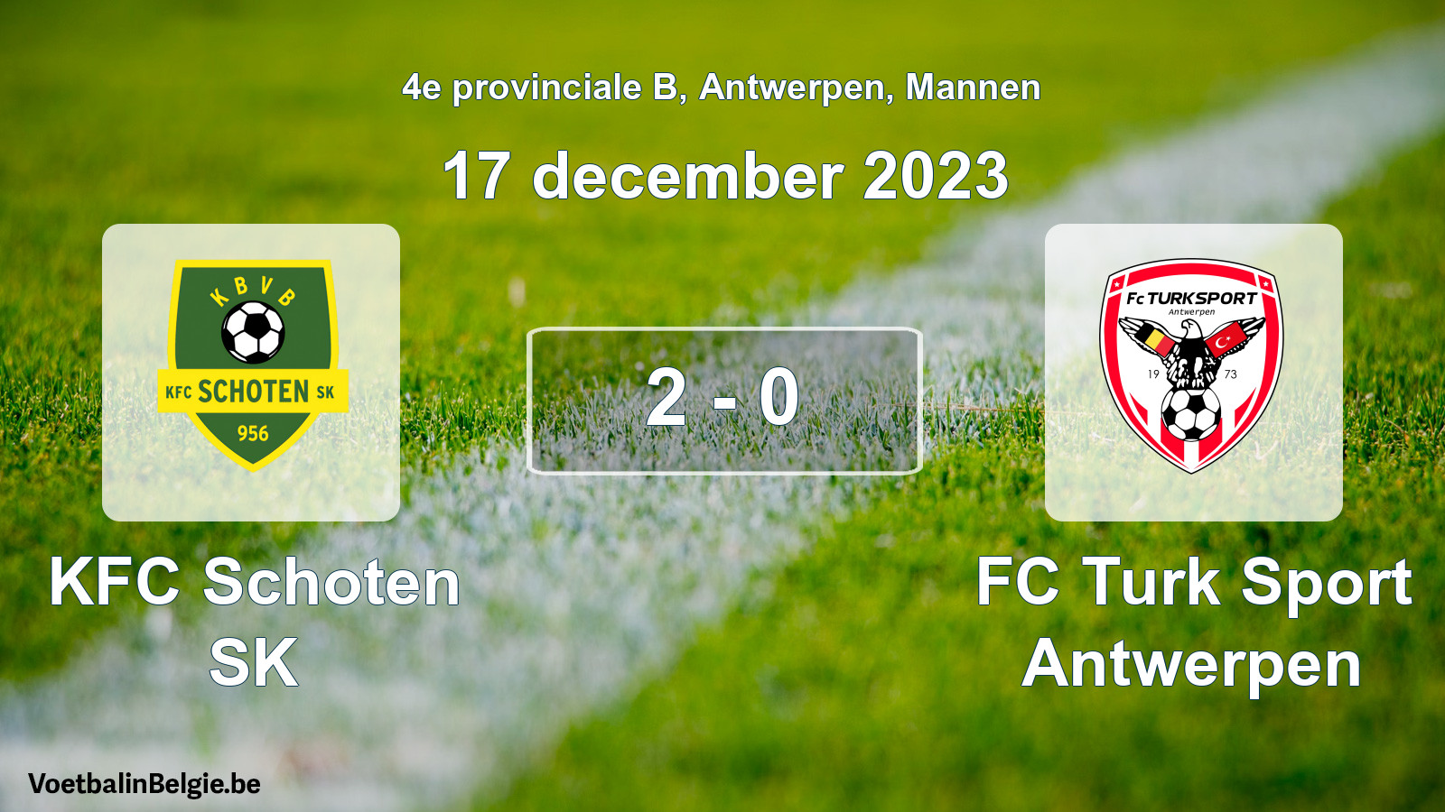 Gespeelde wedstrijd mannenvoetbal: KFC Schoten SK - FC Turk Sport Antwerpen 2 - 0 (17 december 2023)