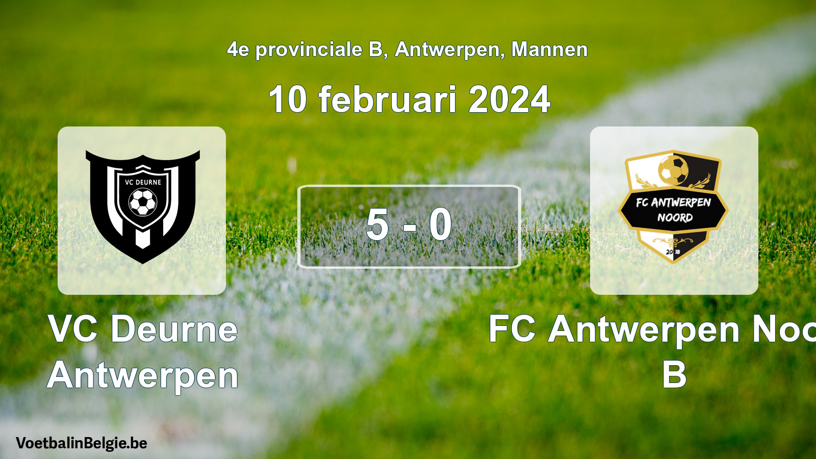 Gespeelde wedstrijd mannenvoetbal: VC Deurne Antwerpen - FC Antwerpen Noord B 5 - 0 (10 februari 2024)