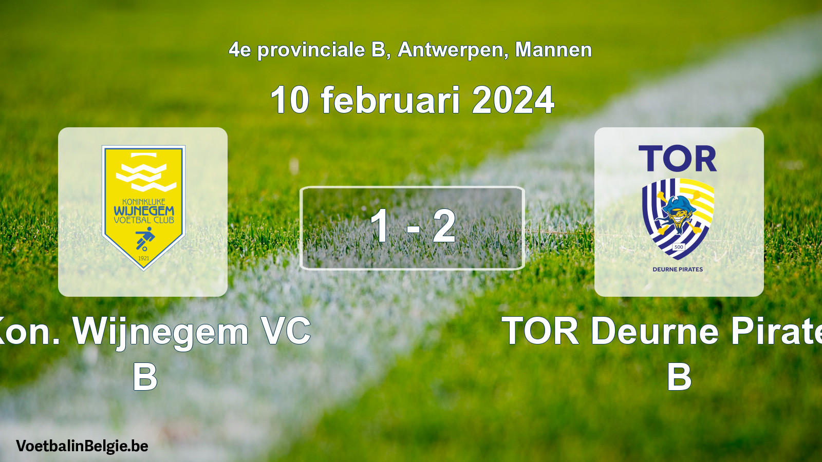 Gespeelde wedstrijd mannenvoetbal: Kon. Wijnegem VC B - TOR Deurne Pirates B 1 - 2 (10 februari 2024)