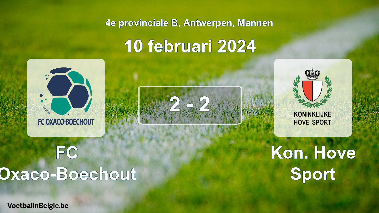 Gespeelde wedstrijd mannenvoetbal: FC Oxaco-Boechout - Kon. Hove Sport 2 - 2 (10 februari 2024)