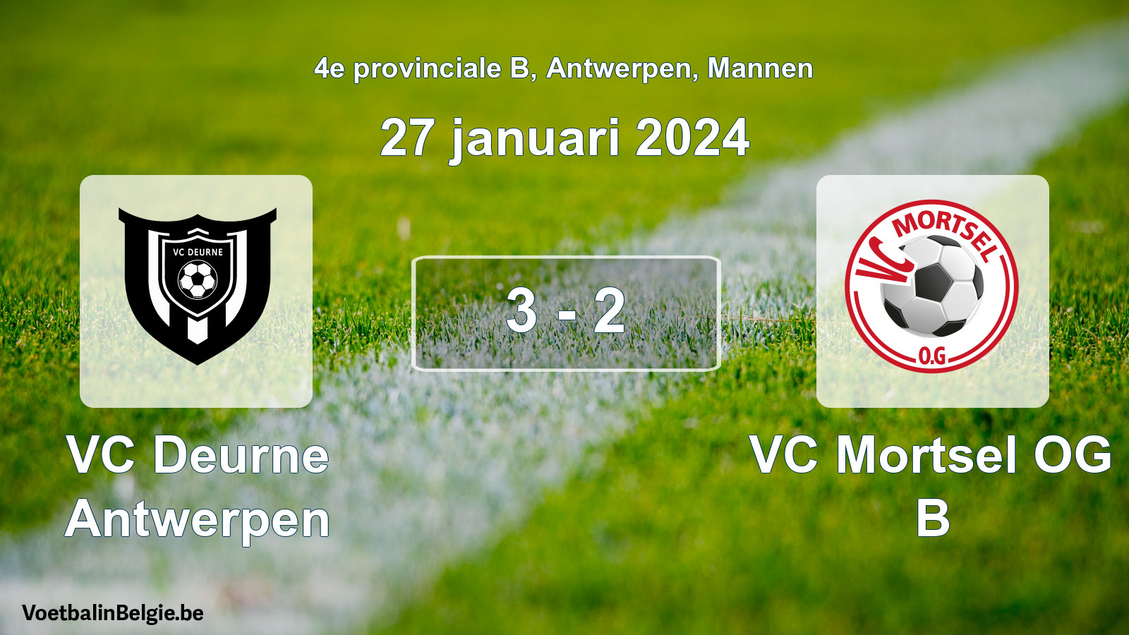 Gespeelde wedstrijd mannenvoetbal: VC Deurne Antwerpen - VC Mortsel OG B 3 - 2 (27 januari 2024)