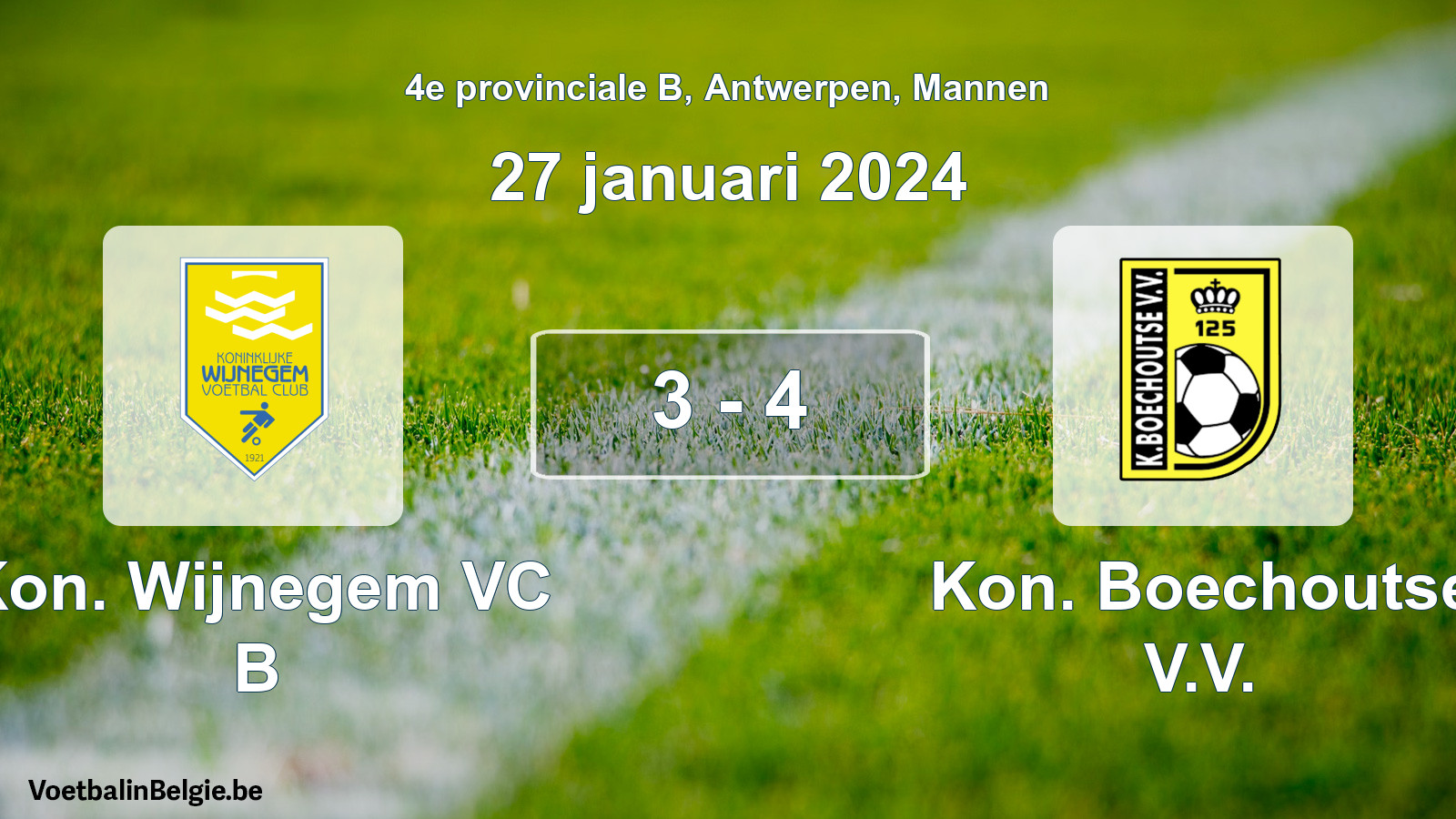 Played match men football: Kon. Wijnegem VC B - Kon. Boechoutse V.V. 3 - 4 (27 January 2024)