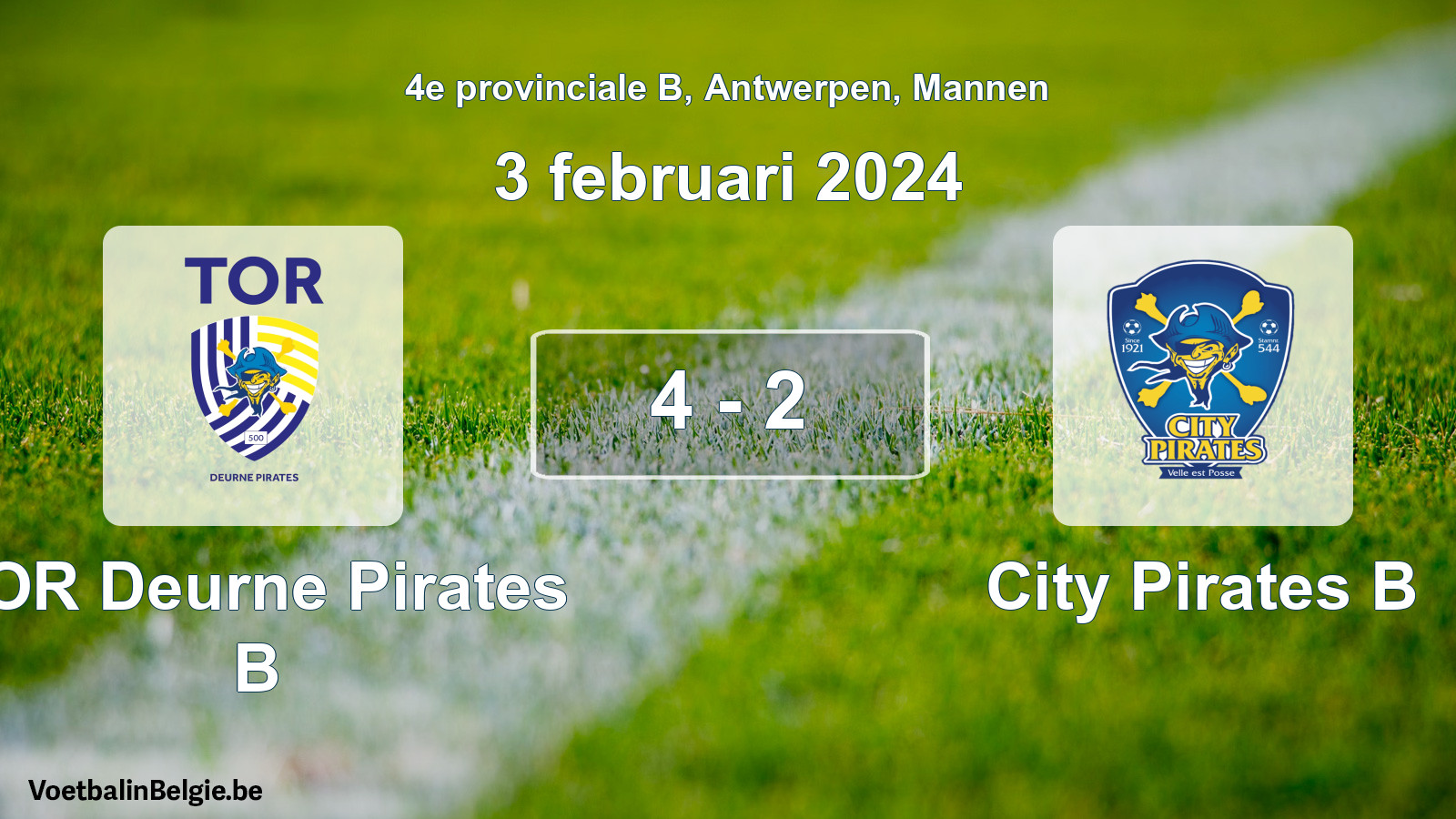 Played match men football: TOR Deurne Pirates B - City Pirates B 4 - 2 (3 February 2024)