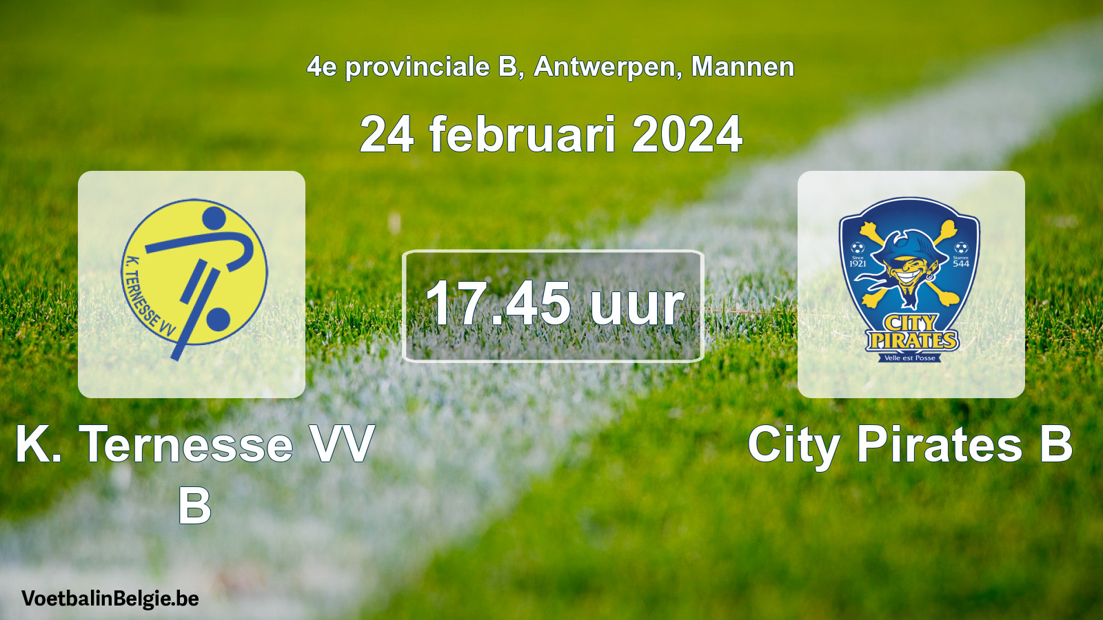 Scheduled match men football: K. Ternesse VV B - City Pirates B (24 February 2024)