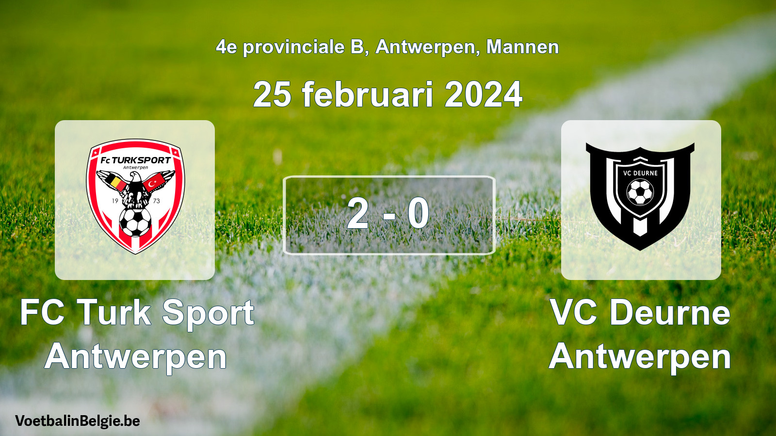 Gespeelde wedstrijd mannenvoetbal: FC Turk Sport Antwerpen - VC Deurne Antwerpen 2 - 0 (25 februari 2024)
