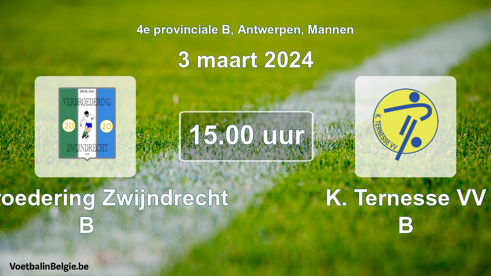 Geplande wedstrijd mannenvoetbal: Verbroedering Zwijndrecht B - K. Ternesse VV B (3 maart 2024)