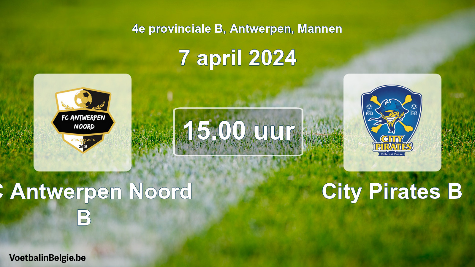 Geplande wedstrijd mannenvoetbal: FC Antwerpen Noord B - City Pirates B (7 april 2024)