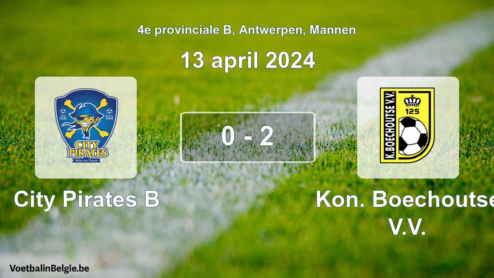 Gespeelde wedstrijd mannenvoetbal: City Pirates B - Kon. Boechoutse V.V. 0 - 2 (13 april 2024)