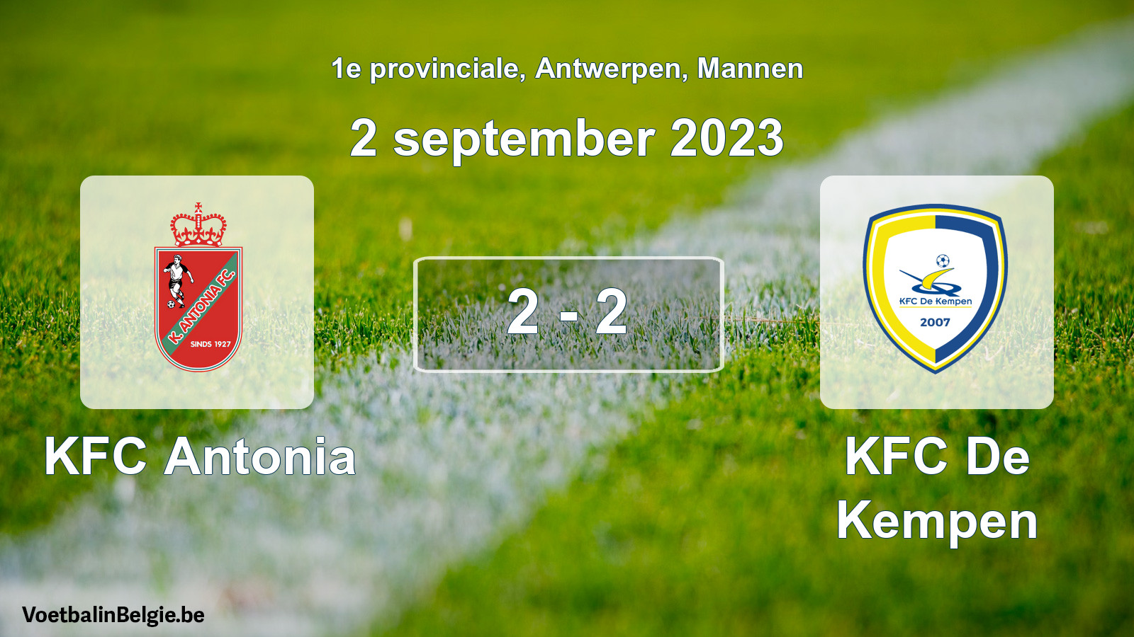 Gespeelde wedstrijd mannenvoetbal: KFC Antonia - KFC De Kempen 2 - 2 (2 september 2023)
